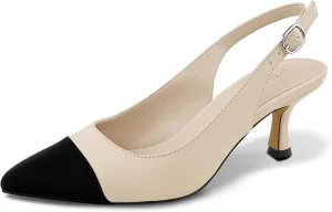 Slingback Kitten Heels for Women Pumps Pointed Toe Low Heel 2.7 in Kitten Heels Women Pumps Slip On Dress Shoes with Buckle Strap for Dating Party Working