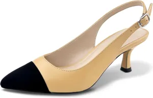 Slingback Kitten Heels for Women Pumps Pointed Toe Low Heel 2.7 in Kitten Heels Women Pumps Slip On Dress Shoes with Buckle Strap for Dating Party Working