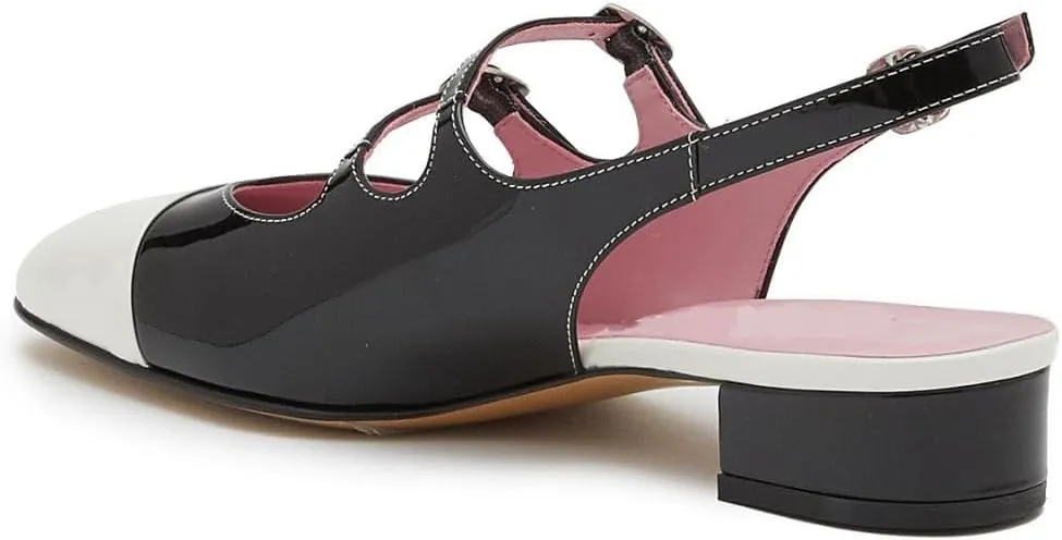 STALOV Slingback Flats for Women Closed Round Toe Two Tone Low Chunky Block Heels Sandals Mary Janes Double Straps Pumps Shoes