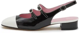 STALOV Slingback Flats for Women Closed Round Toe Two Tone Low Chunky Block Heels Sandals Mary Janes Double Straps Pumps Shoes