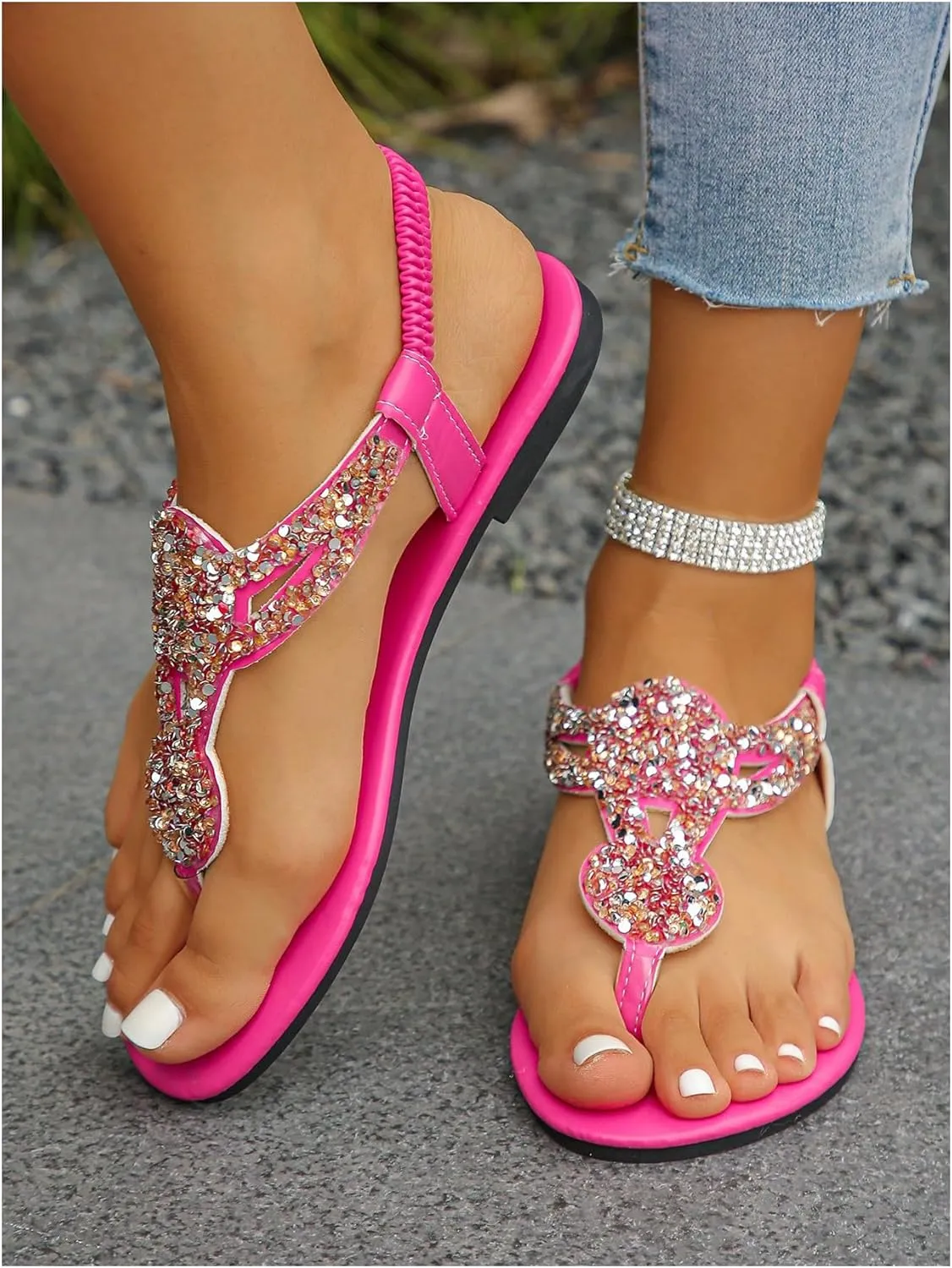 SweatyRocks Women's Glitter Flip Flops Casual Thong Sandals with Back Strap