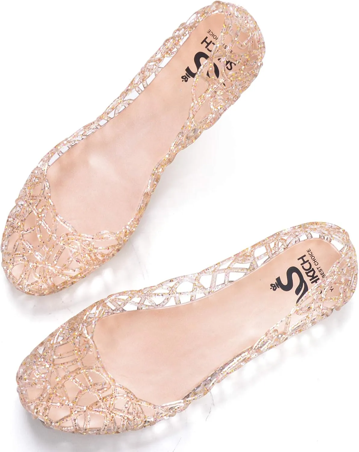 Sweetbox Women's Jelly Ballet Flat Shoes Summer Beach Women's Slip On Jelly Sandals Hollow Out Casual Garden Shoes Breathable Bird Nest Pumps
