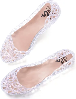 Sweetbox Women's Jelly Ballet Flat Shoes Summer Beach Women's Slip On Jelly Sandals Hollow Out Casual Garden Shoes Breathable Bird Nest Pumps