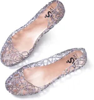 Sweetbox Women's Jelly Ballet Flat Shoes Summer Beach Women's Slip On Jelly Sandals Hollow Out Casual Garden Shoes Breathable Bird Nest Pumps