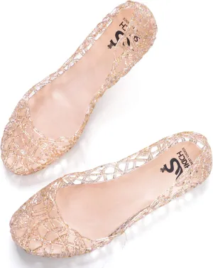 Sweetbox Women's Jelly Ballet Flat Shoes Summer Beach Women's Slip On Jelly Sandals Hollow Out Casual Garden Shoes Breathable Bird Nest Pumps