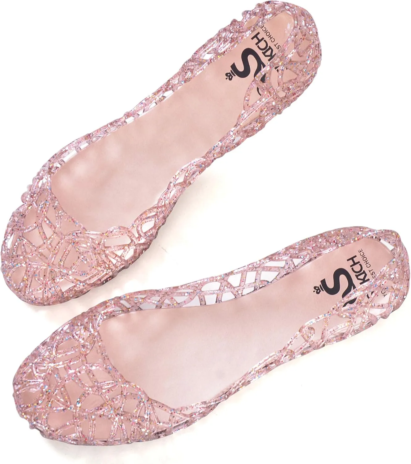 Sweetbox Women's Jelly Ballet Flat Shoes Summer Beach Women's Slip On Jelly Sandals Hollow Out Casual Garden Shoes Breathable Bird Nest Pumps