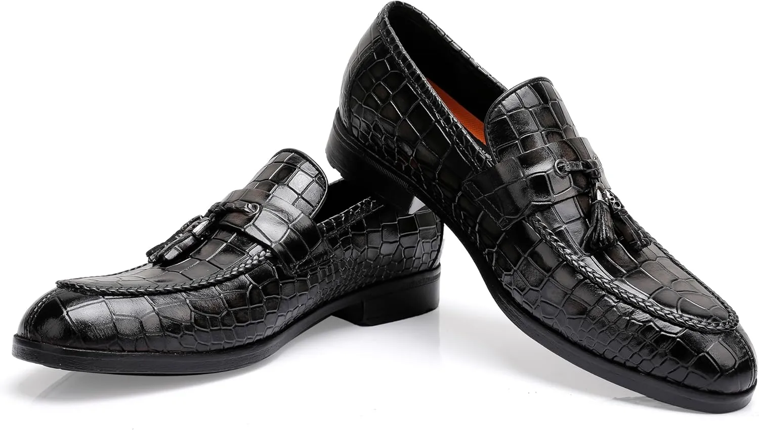 Tassel Loafers for Men, Crocodile Pattern Dress Shoes with Tassel Casual Classic Penny Loafers