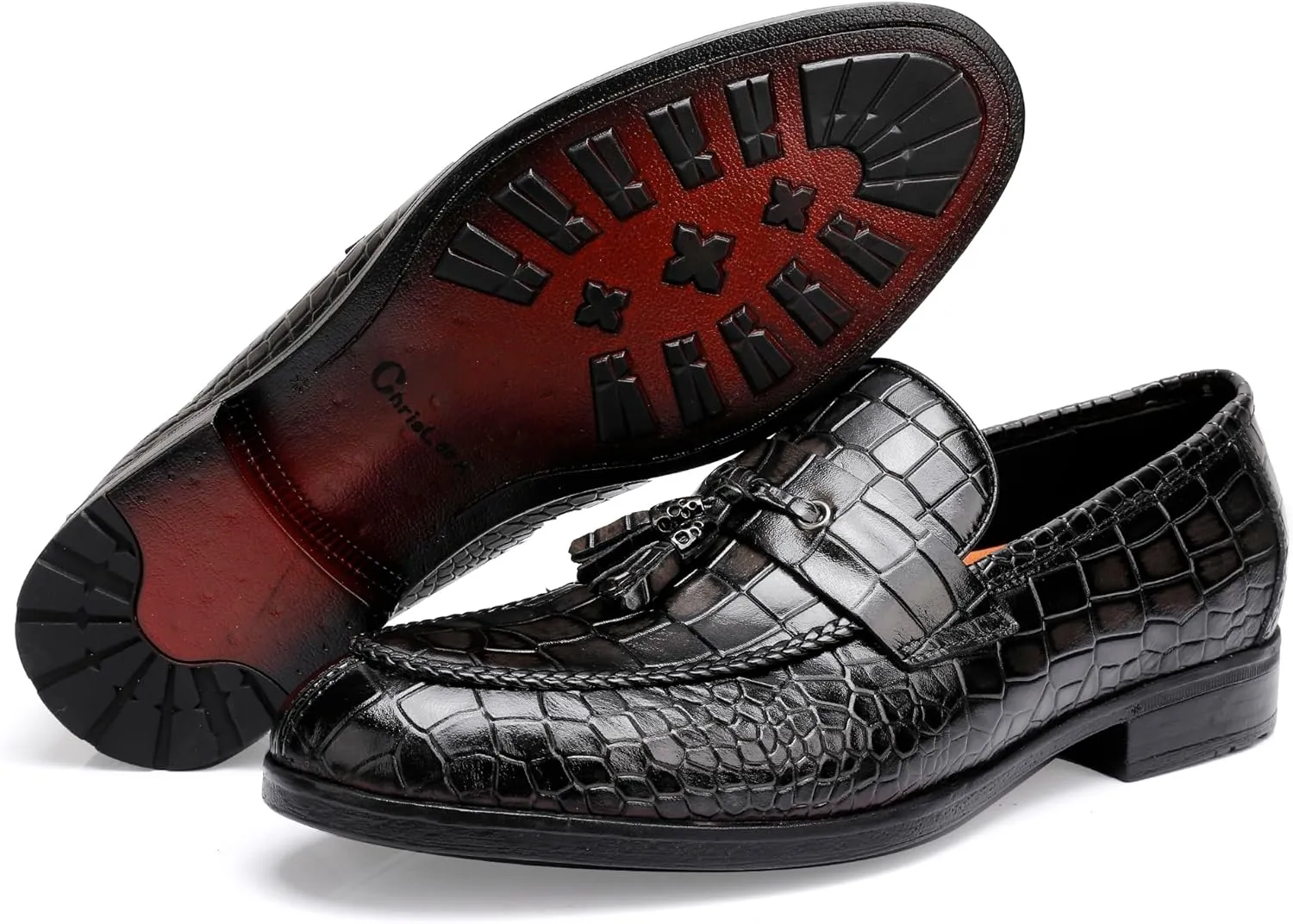 Tassel Loafers for Men, Crocodile Pattern Dress Shoes with Tassel Casual Classic Penny Loafers