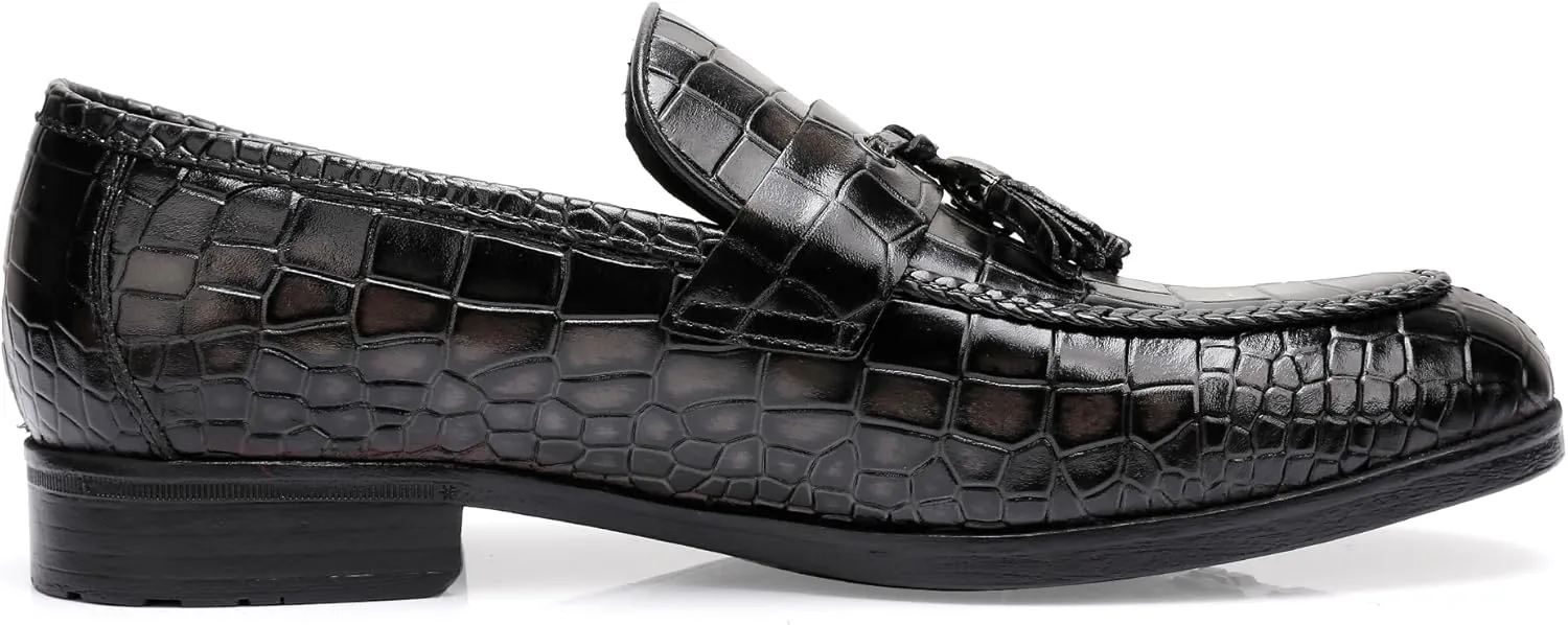 Tassel Loafers for Men, Crocodile Pattern Dress Shoes with Tassel Casual Classic Penny Loafers