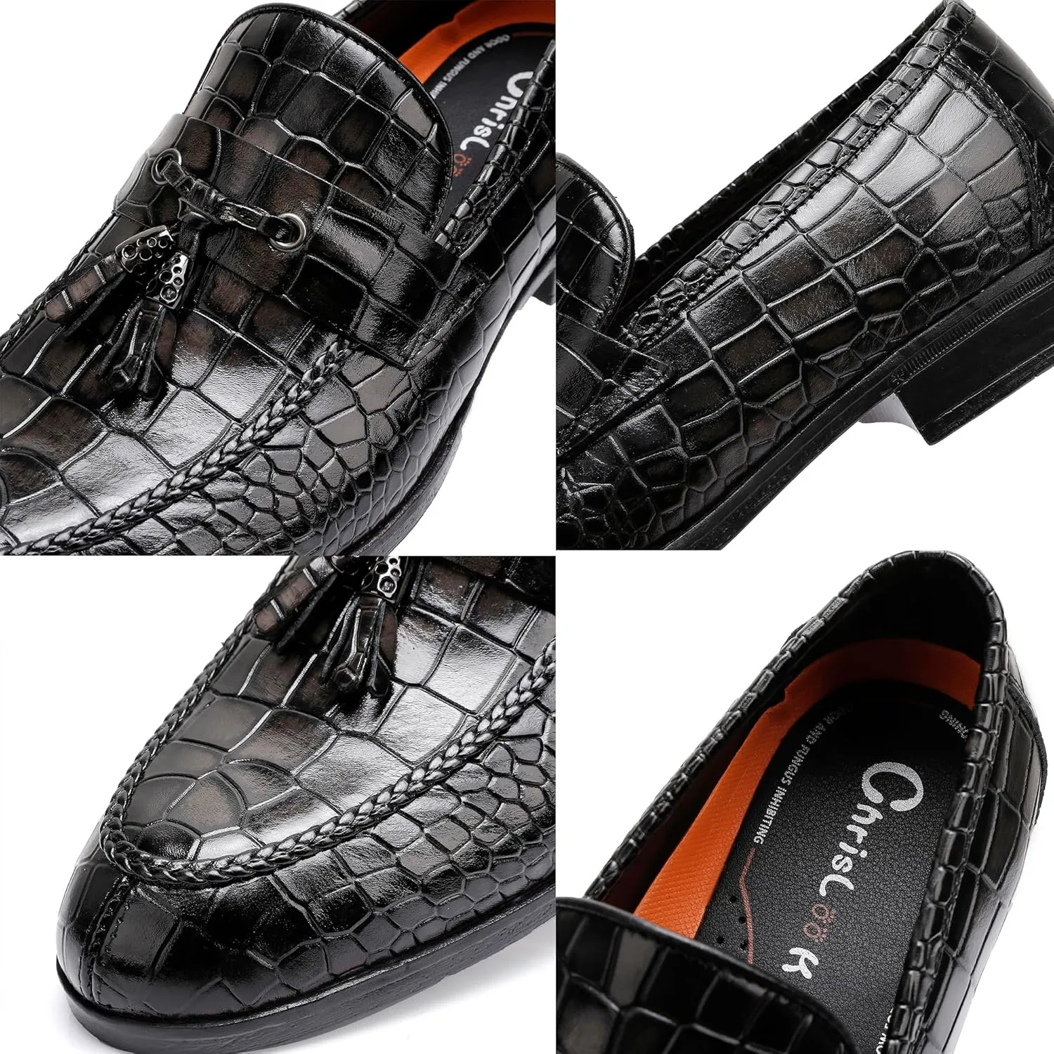Tassel Loafers for Men, Crocodile Pattern Dress Shoes with Tassel Casual Classic Penny Loafers