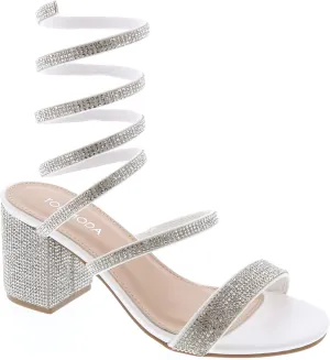 TOP Moda Women Rhinestone Coil Spiral Ankle Strap Block Heels Sandals
