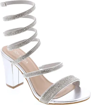 TOP Moda Women Rhinestone Spiral Ankle Strap Block Heels sandals