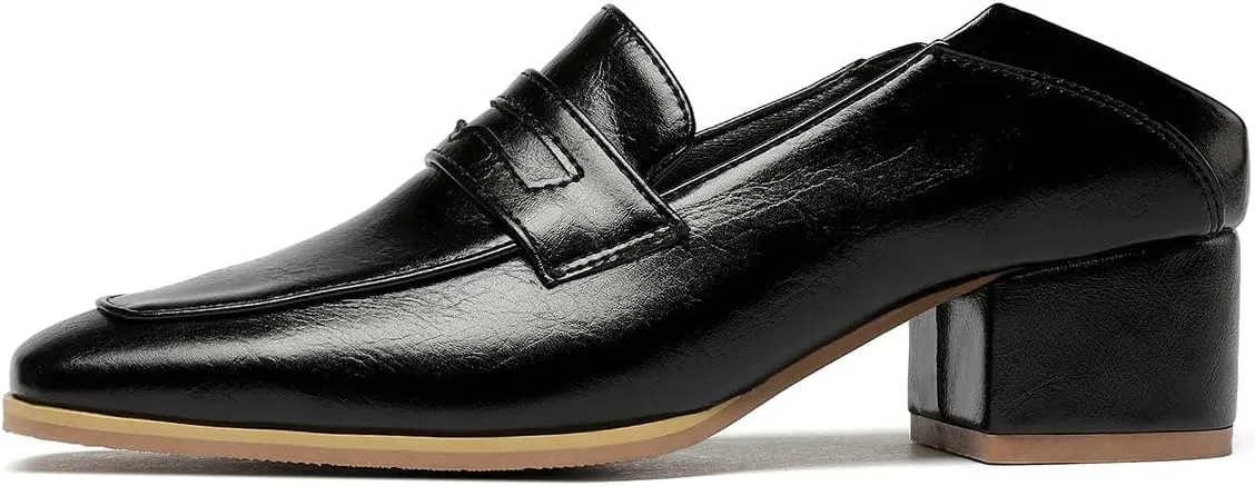Trendenzy Womens Square Toe Chunky Heel Pumps Vintage Slip On Loafers