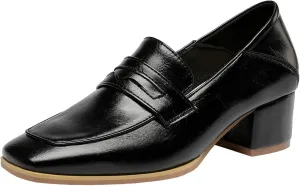 Trendenzy Womens Square Toe Chunky Heel Pumps Vintage Slip On Loafers