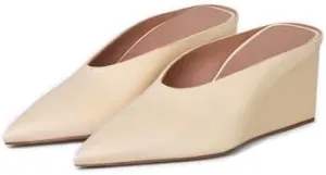 Vertundy Womens Unique Square Heel Design Pointed Toe Statin Material Wedge Mules Shoes