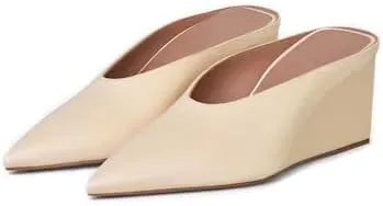 Vertundy Womens Unique Square Heel Design Pointed Toe Statin Material Wedge Mules Shoes
