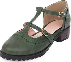 VOKLIN Women's Vintage T-Strap Mary Jane Pumps Round Toe Platform Chunky Low Heel Brogues Oxford Dress Shoes