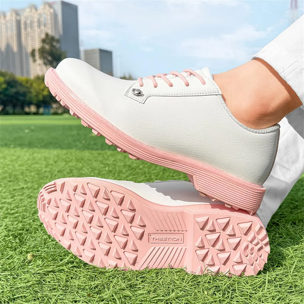 Waterproof Golf Brogue Shoes, Outdoor Casual Golf Sneakers Spikless Leather Arch Support Walking Footwears
