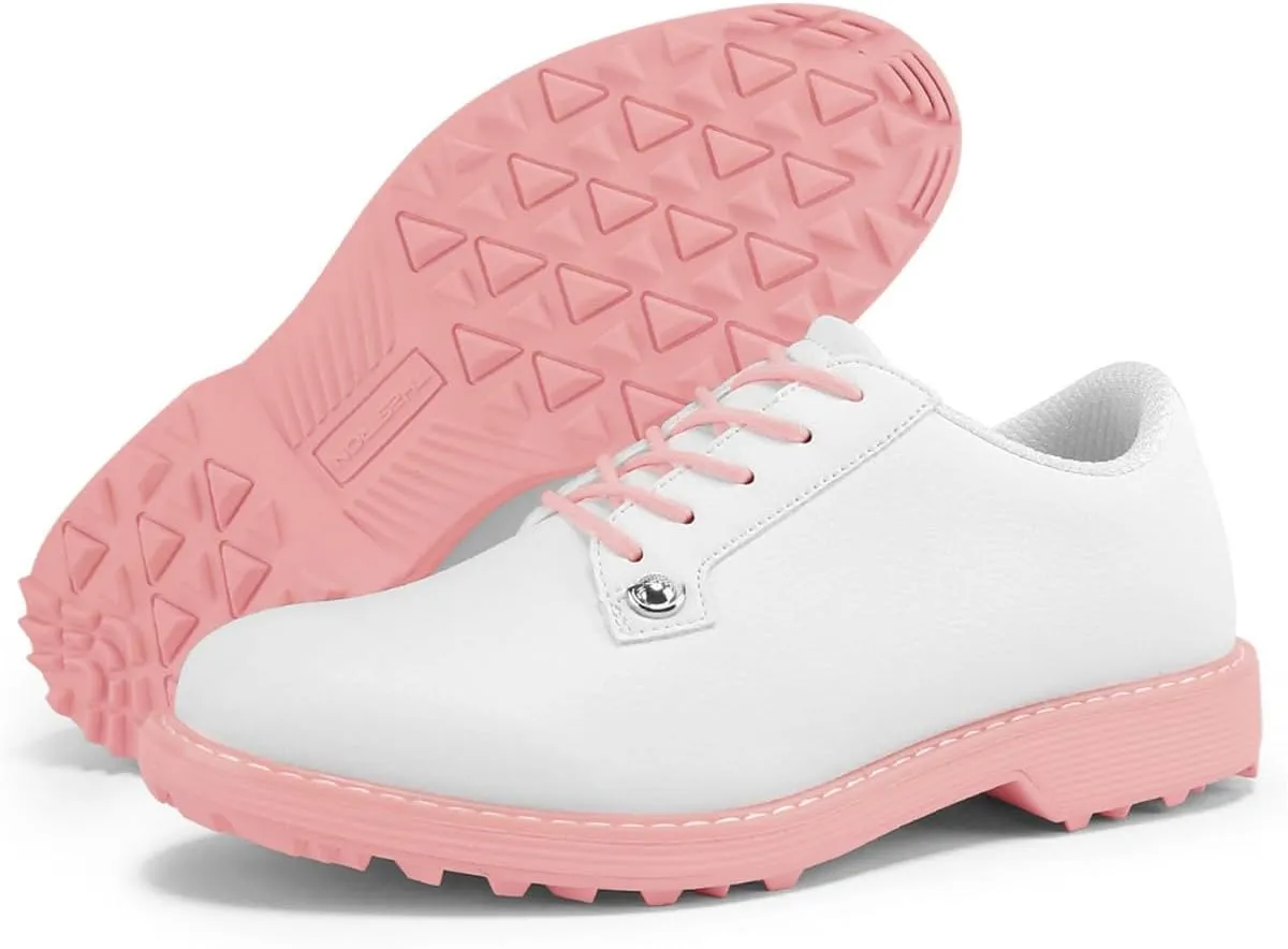 Waterproof Golf Brogue Shoes, Outdoor Casual Golf Sneakers Spikless Leather Arch Support Walking Footwears