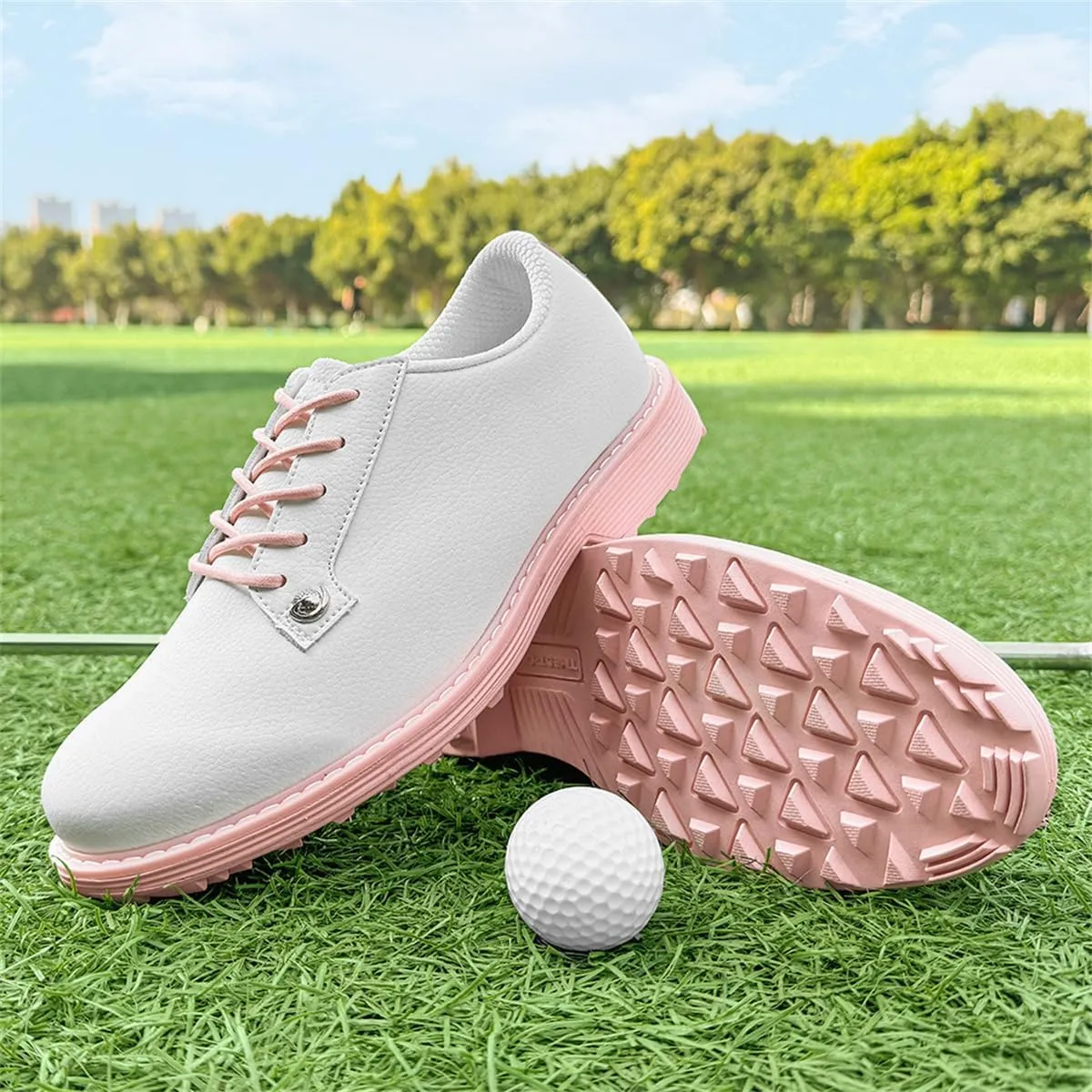 Waterproof Golf Brogue Shoes, Outdoor Casual Golf Sneakers Spikless Leather Arch Support Walking Footwears