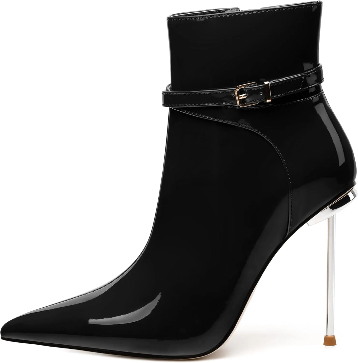 WAYDERNS High Heel Ankle Boots for Women Pointed Toe Patent Stiletto Heels 4.3 Inch with Side Zipper Booties Sexy Evening Party Dating Short Boots