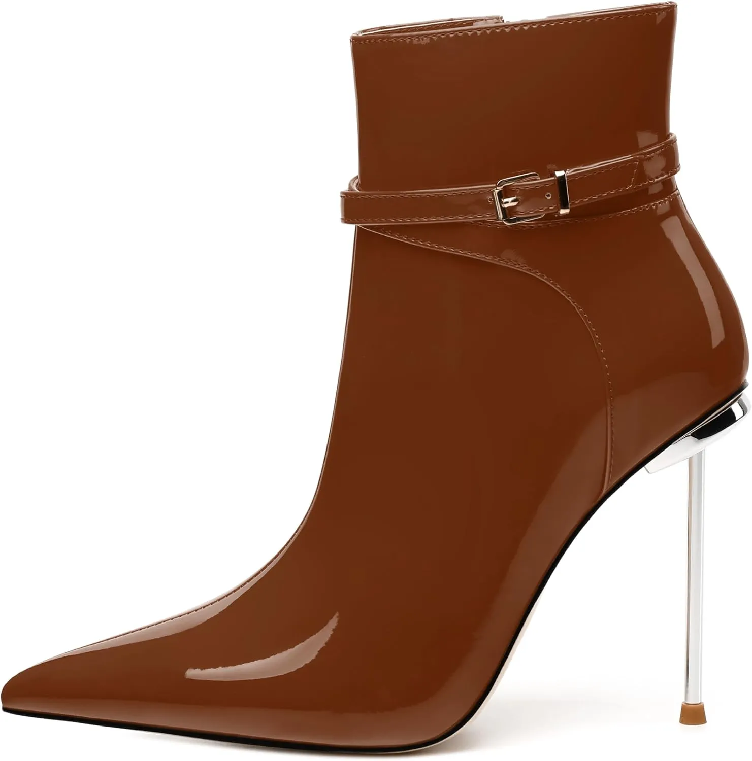 WAYDERNS High Heel Ankle Boots for Women Pointed Toe Patent Stiletto Heels 4.3 Inch with Side Zipper Booties Sexy Evening Party Dating Short Boots