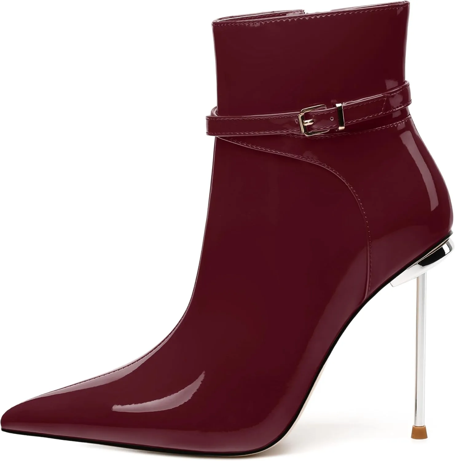 WAYDERNS High Heel Ankle Boots for Women Pointed Toe Patent Stiletto Heels 4.3 Inch with Side Zipper Booties Sexy Evening Party Dating Short Boots