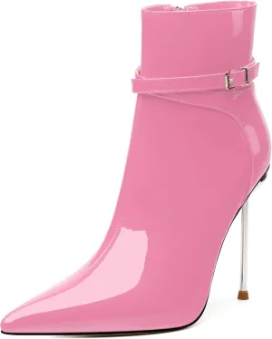 WAYDERNS High Heel Ankle Boots for Women Pointed Toe Patent Stiletto Heels 4.3 Inch with Side Zipper Booties Sexy Evening Party Dating Short Boots