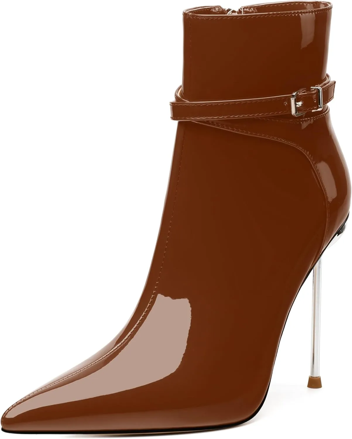 WAYDERNS High Heel Ankle Boots for Women Pointed Toe Patent Stiletto Heels 4.3 Inch with Side Zipper Booties Sexy Evening Party Dating Short Boots