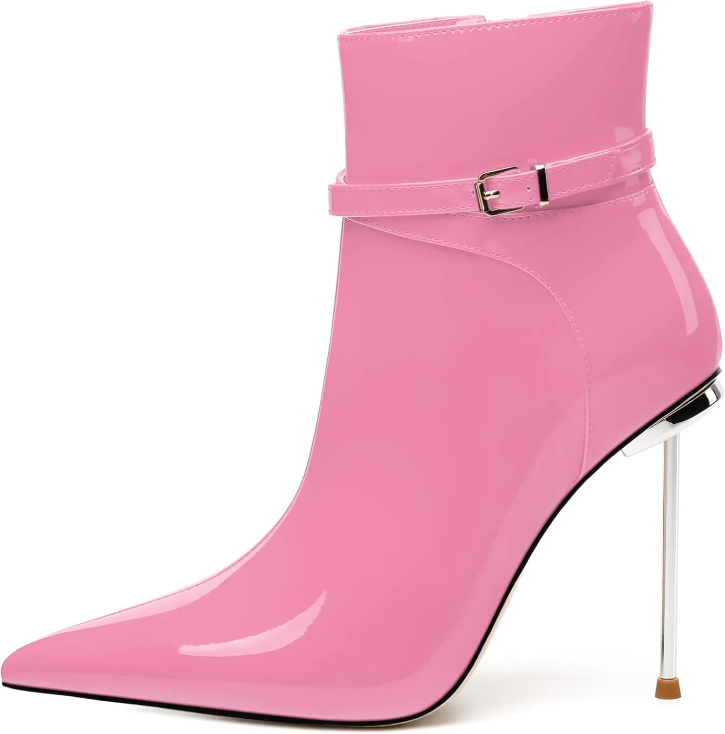 WAYDERNS High Heel Ankle Boots for Women Pointed Toe Patent Stiletto Heels 4.3 Inch with Side Zipper Booties Sexy Evening Party Dating Short Boots