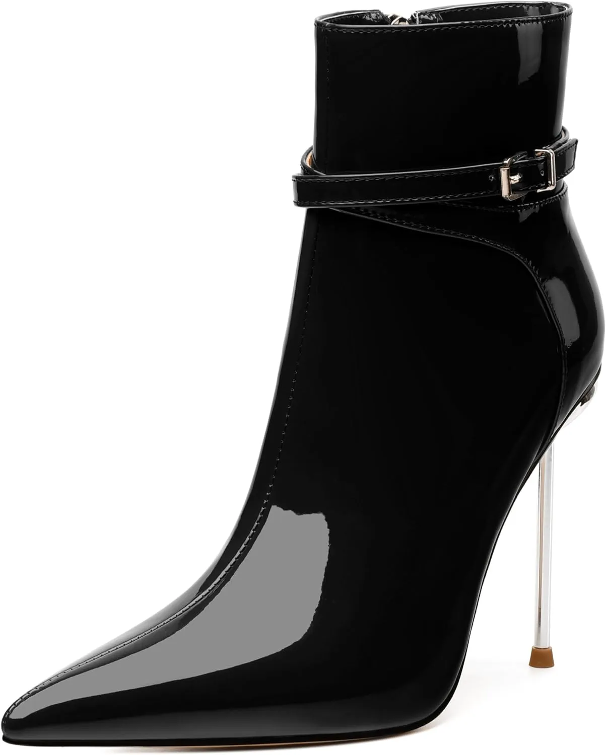 WAYDERNS High Heel Ankle Boots for Women Pointed Toe Patent Stiletto Heels 4.3 Inch with Side Zipper Booties Sexy Evening Party Dating Short Boots