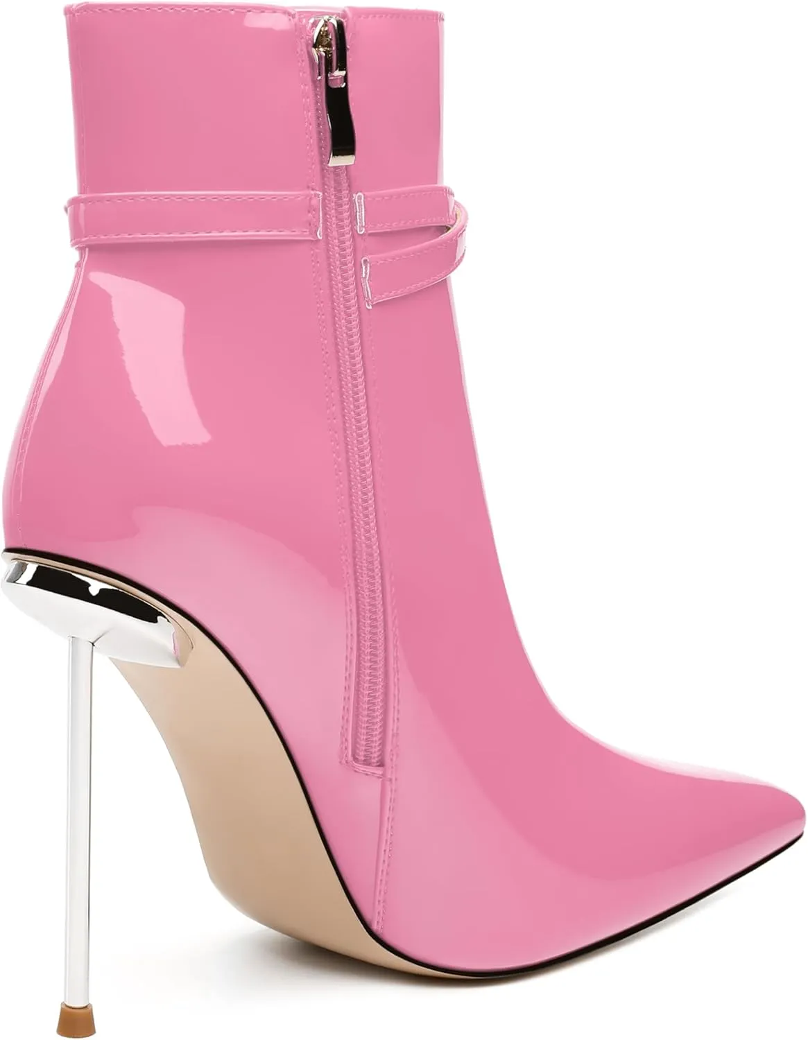 WAYDERNS High Heel Ankle Boots for Women Pointed Toe Patent Stiletto Heels 4.3 Inch with Side Zipper Booties Sexy Evening Party Dating Short Boots