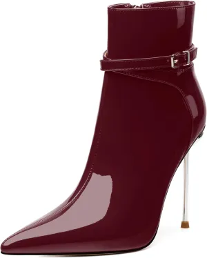 WAYDERNS High Heel Ankle Boots for Women Pointed Toe Patent Stiletto Heels 4.3 Inch with Side Zipper Booties Sexy Evening Party Dating Short Boots