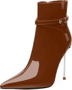 WAYDERNS High Heel Ankle Boots for Women Pointed Toe Patent Stiletto Heels 4.3 Inch with Side Zipper Booties Sexy Evening Party Dating Short Boots