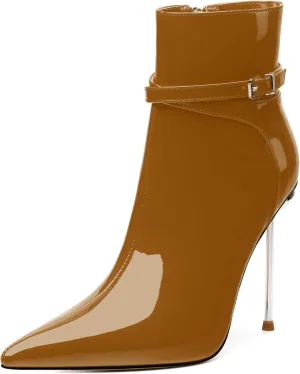 WAYDERNS High Heel Ankle Boots for Women Pointed Toe Patent Stiletto Heels 4.3 Inch with Side Zipper Booties Sexy Evening Party Dating Short Boots
