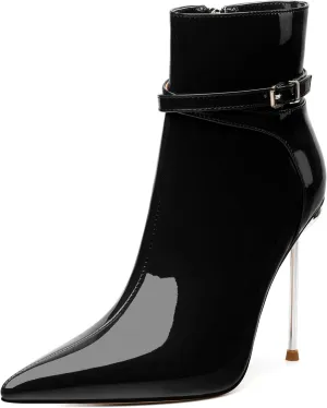 WAYDERNS High Heel Ankle Boots for Women Pointed Toe Patent Stiletto Heels 4.3 Inch with Side Zipper Booties Sexy Evening Party Dating Short Boots
