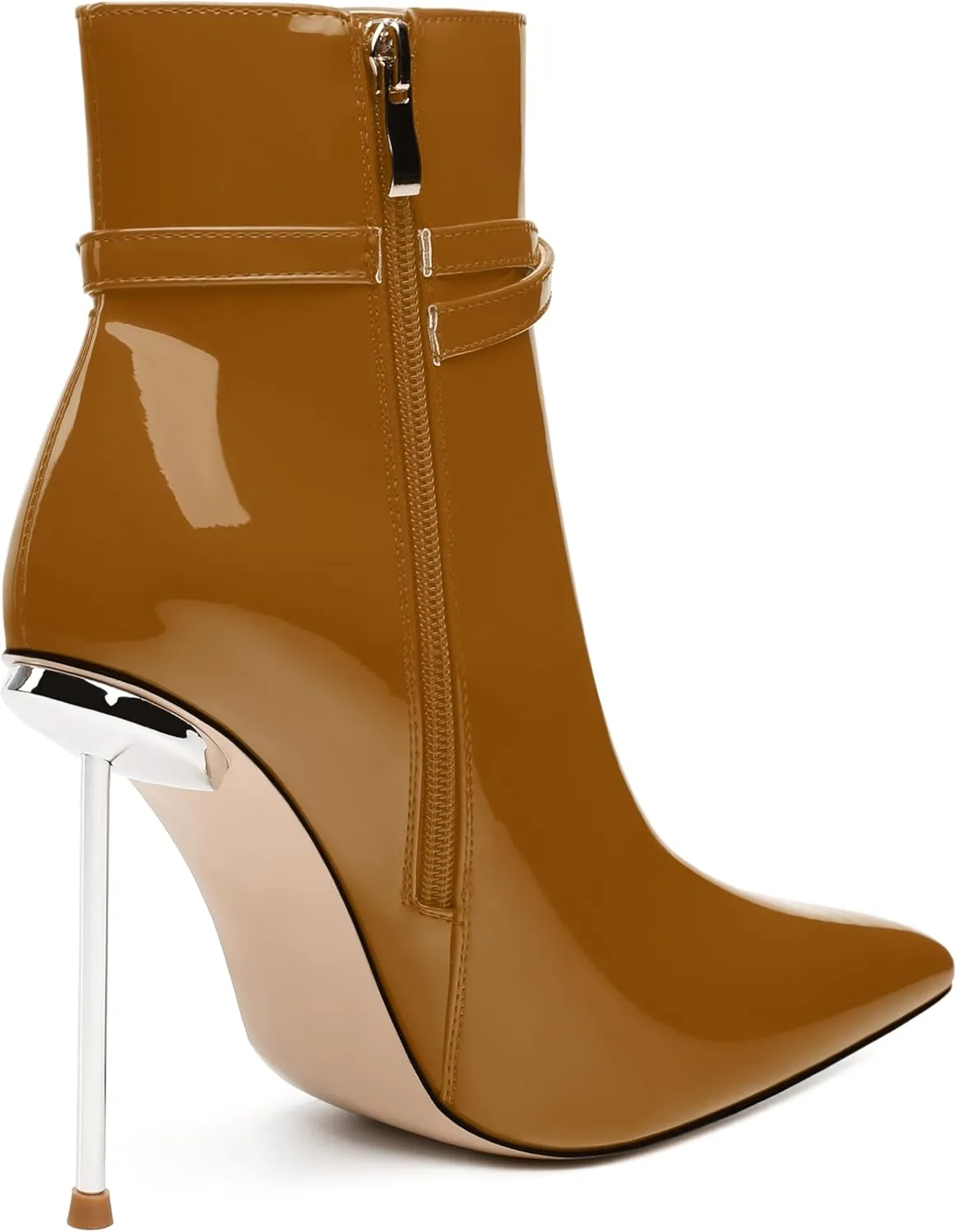 WAYDERNS High Heel Ankle Boots for Women Pointed Toe Patent Stiletto Heels 4.3 Inch with Side Zipper Booties Sexy Evening Party Dating Short Boots