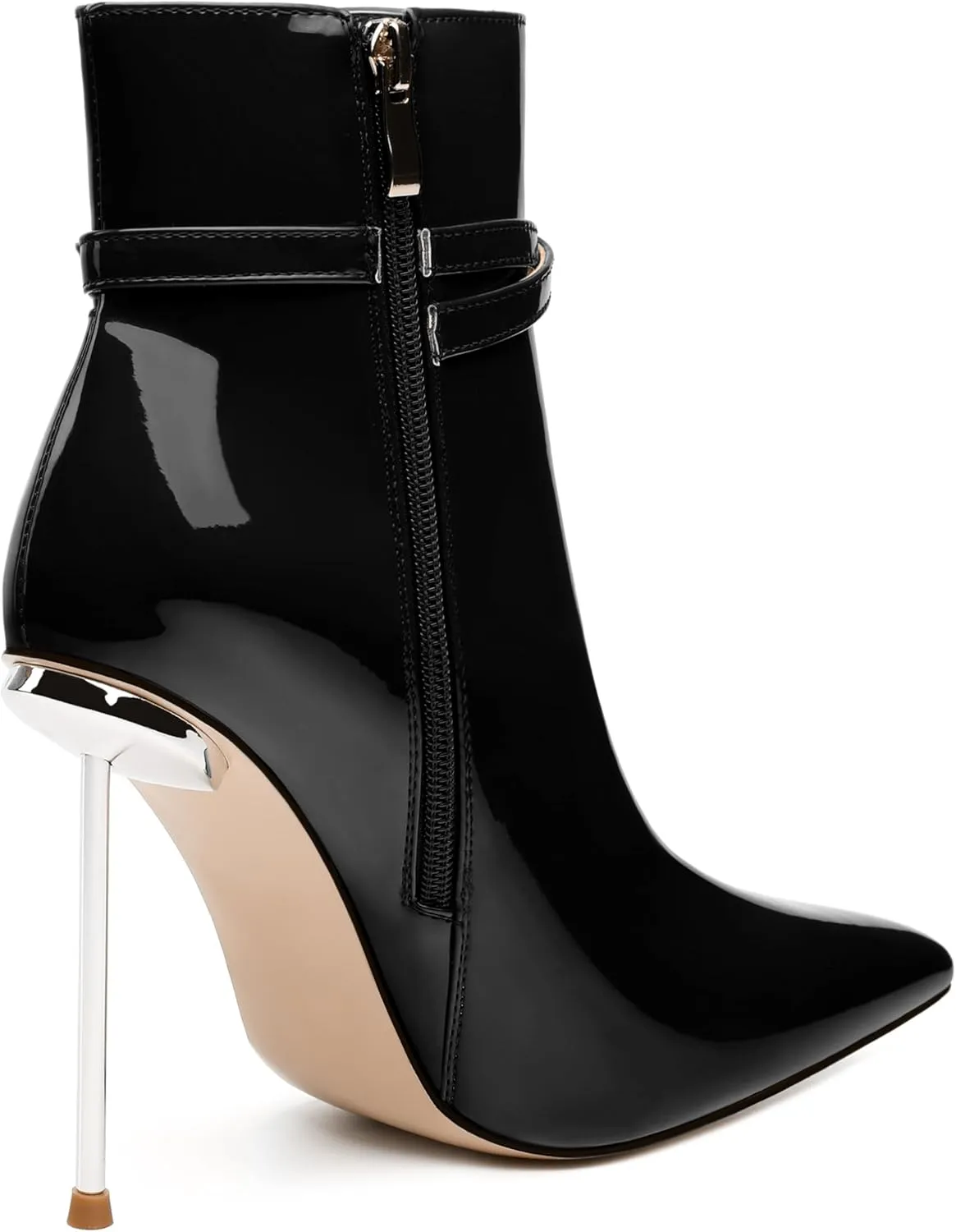 WAYDERNS High Heel Ankle Boots for Women Pointed Toe Patent Stiletto Heels 4.3 Inch with Side Zipper Booties Sexy Evening Party Dating Short Boots