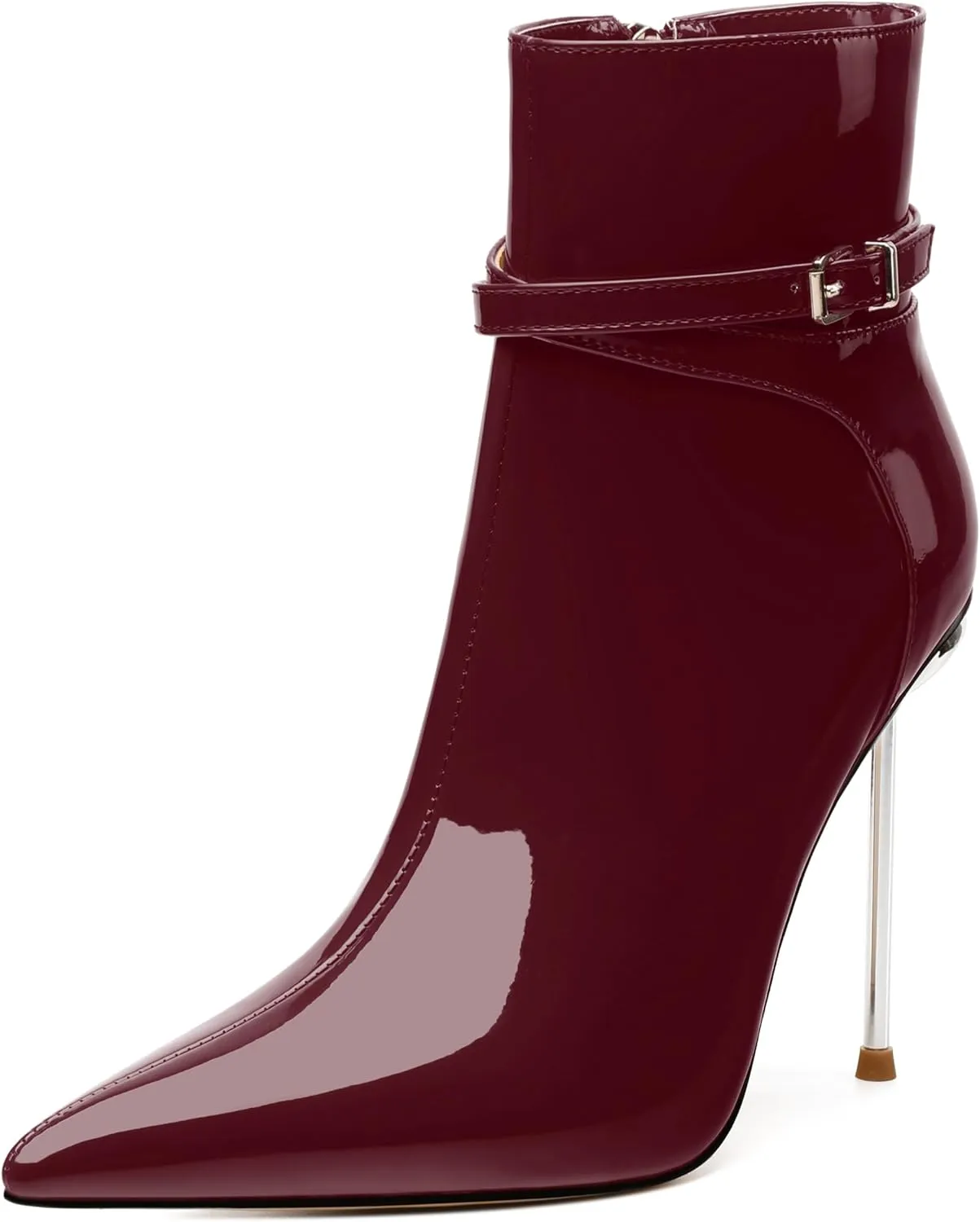 WAYDERNS High Heel Ankle Boots for Women Pointed Toe Patent Stiletto Heels 4.3 Inch with Side Zipper Booties Sexy Evening Party Dating Short Boots