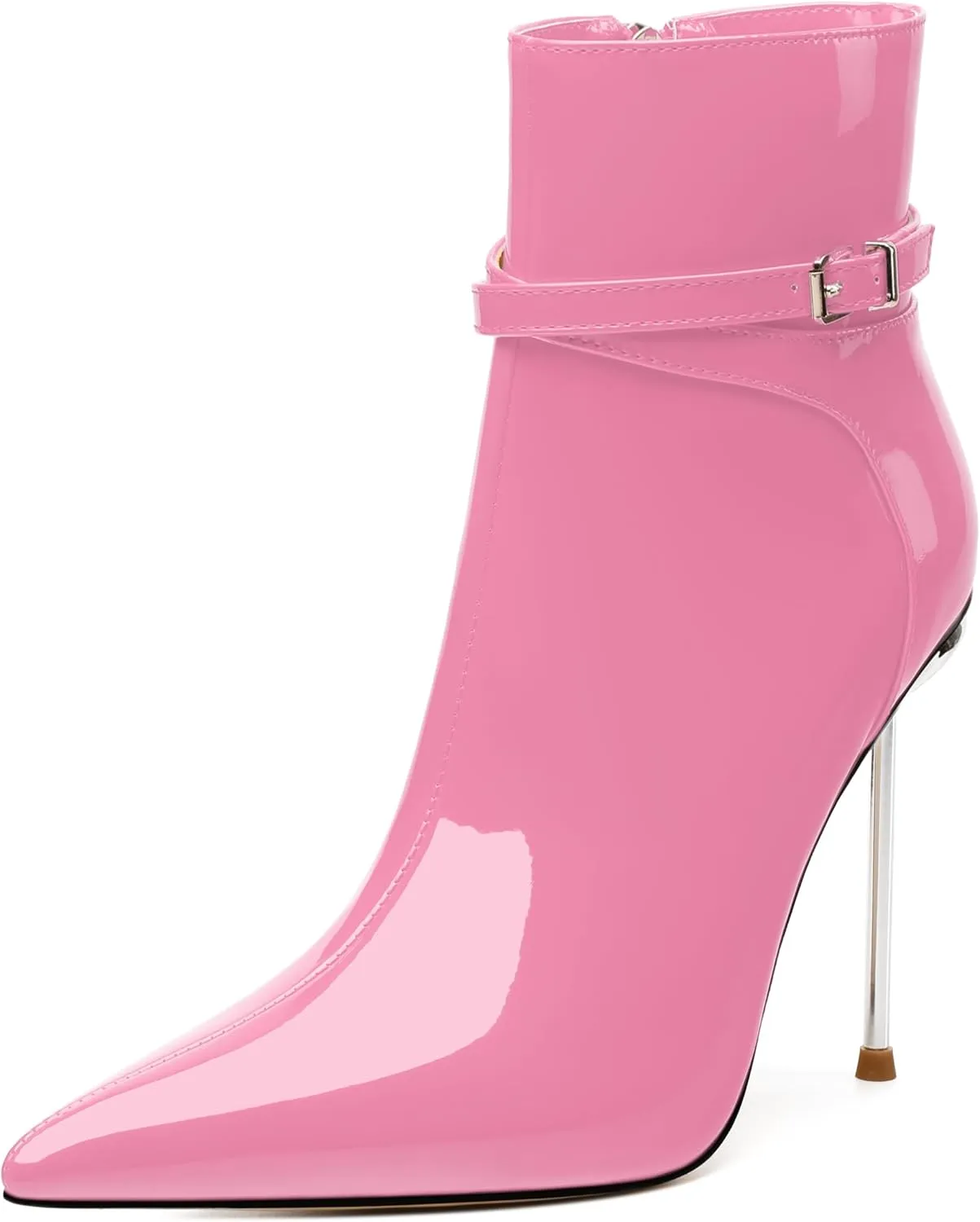 WAYDERNS High Heel Ankle Boots for Women Pointed Toe Patent Stiletto Heels 4.3 Inch with Side Zipper Booties Sexy Evening Party Dating Short Boots