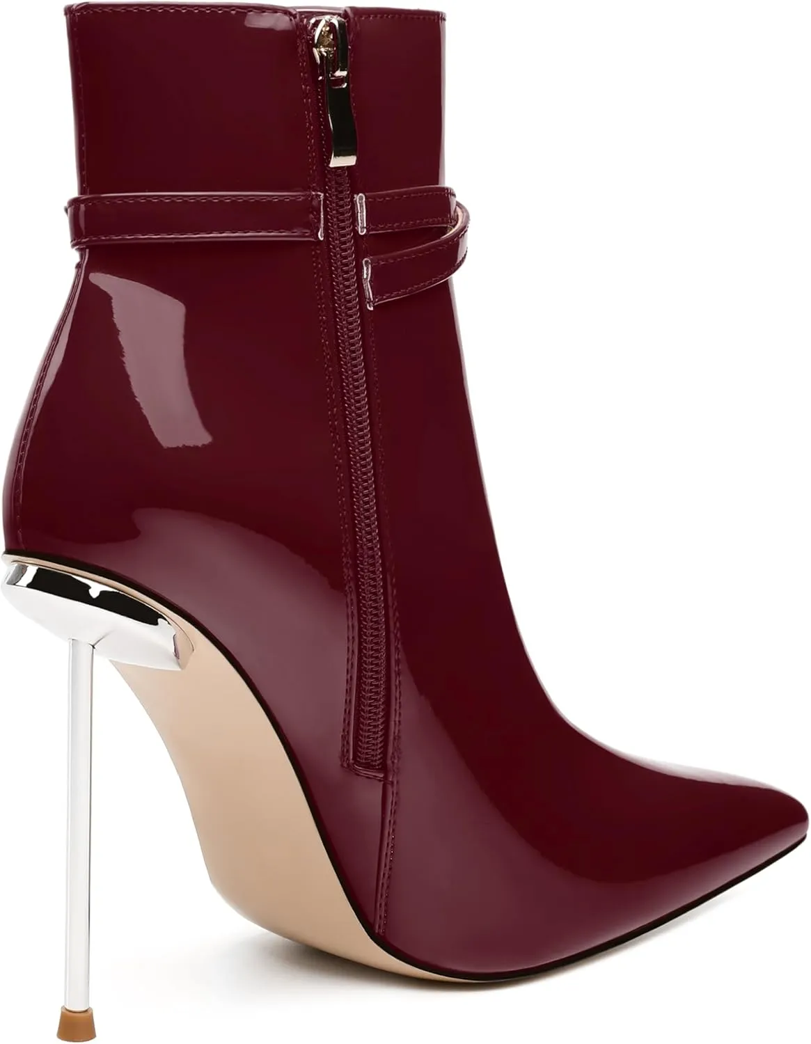 WAYDERNS High Heel Ankle Boots for Women Pointed Toe Patent Stiletto Heels 4.3 Inch with Side Zipper Booties Sexy Evening Party Dating Short Boots