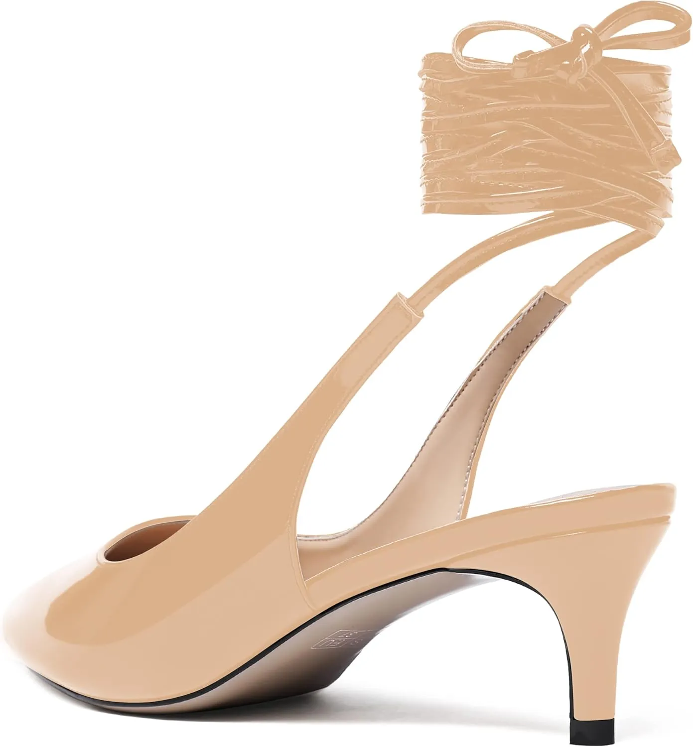 WAYDERNS Women's Pointed Toe Slender Wrap-Around Self Tie Patent Slingback Kitten Low Heel Pumps Shoes 2 Inch