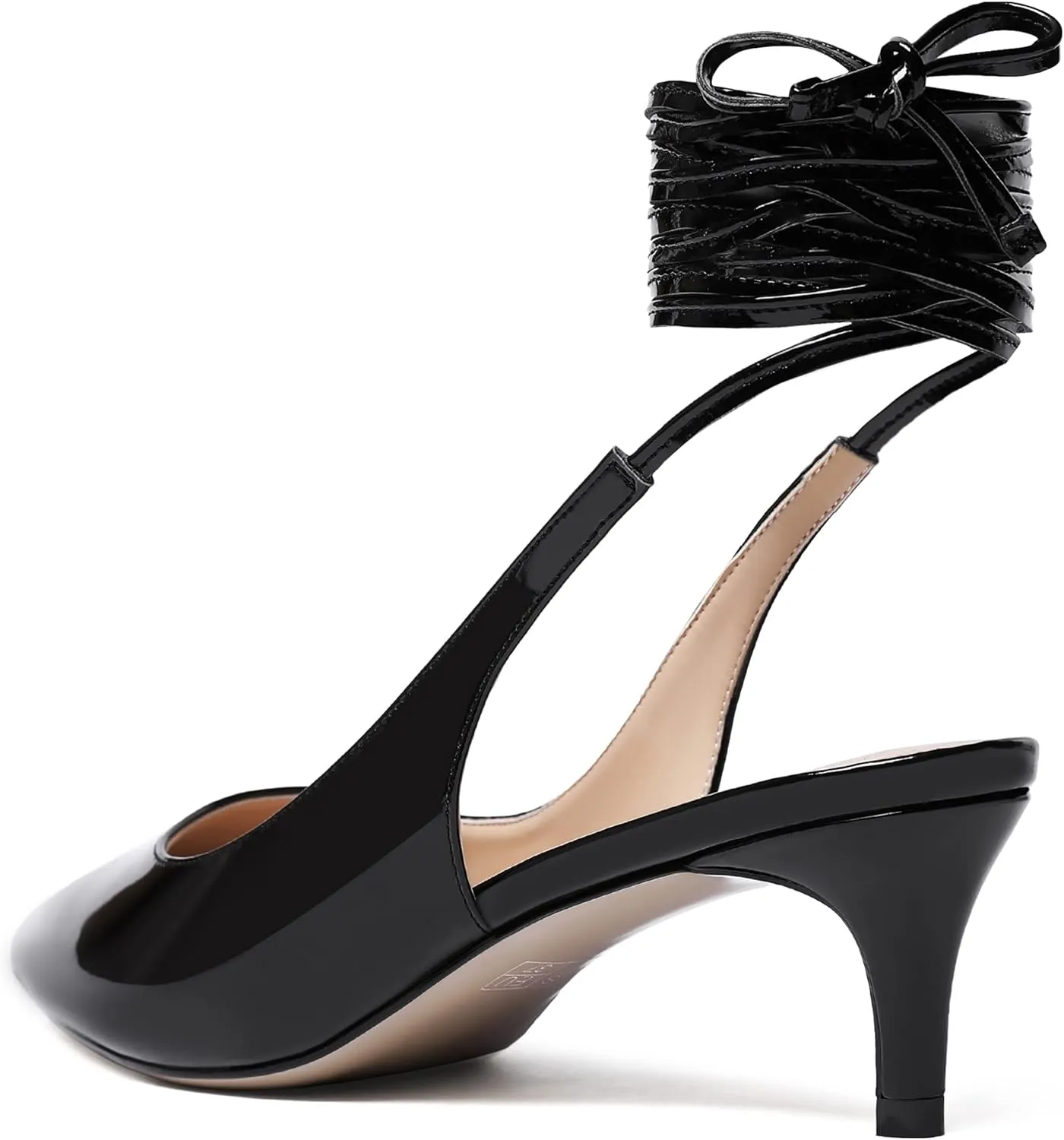 WAYDERNS Women's Pointed Toe Slender Wrap-Around Self Tie Patent Slingback Kitten Low Heel Pumps Shoes 2 Inch