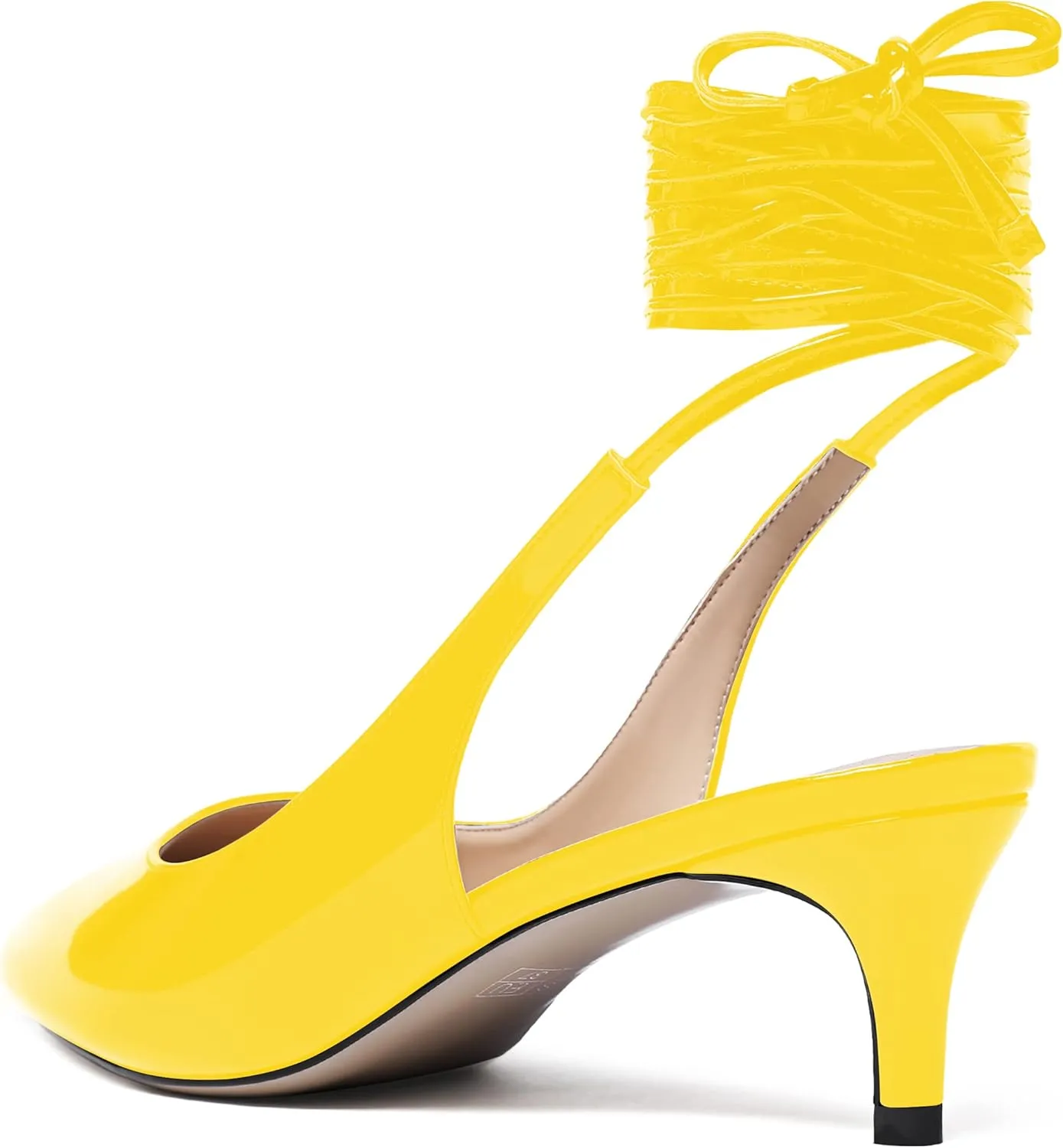 WAYDERNS Women's Pointed Toe Slender Wrap-Around Self Tie Patent Slingback Kitten Low Heel Pumps Shoes 2 Inch