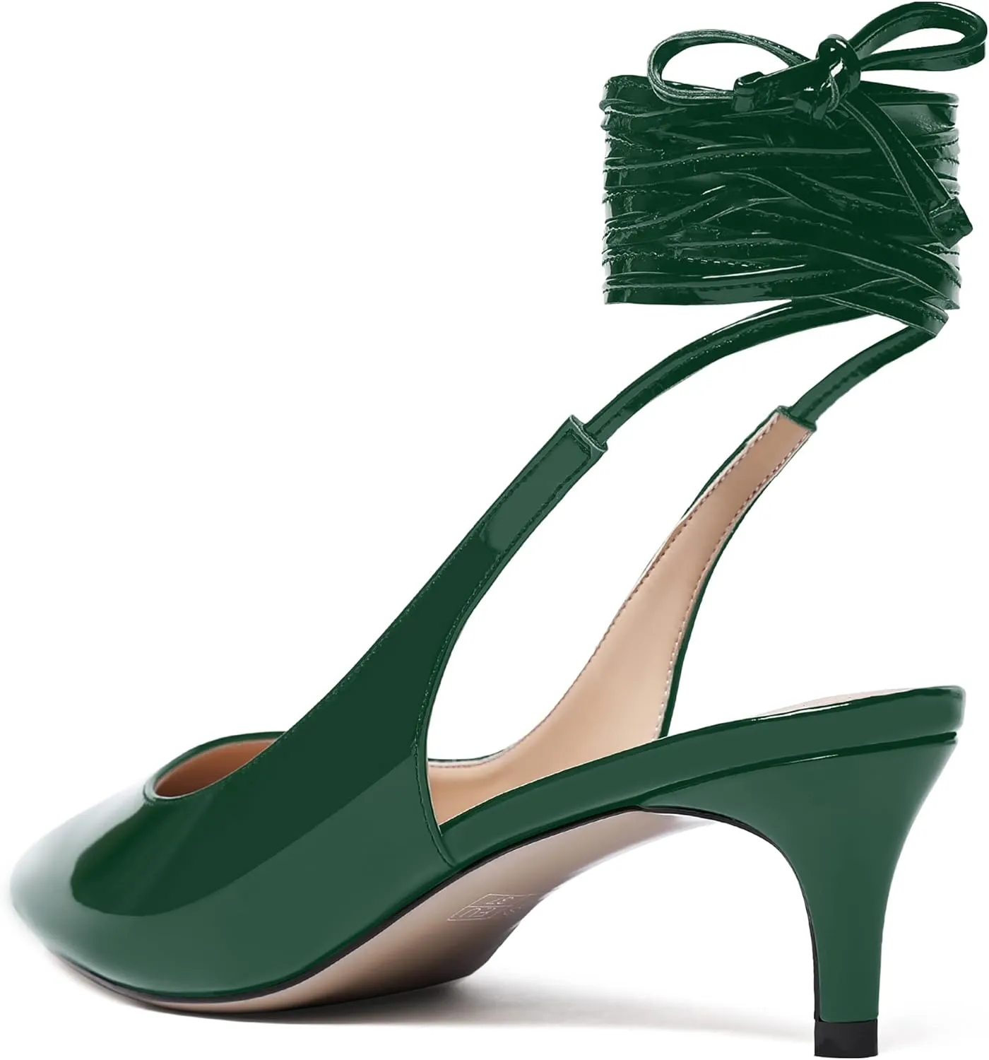 WAYDERNS Women's Pointed Toe Slender Wrap-Around Self Tie Patent Slingback Kitten Low Heel Pumps Shoes 2 Inch