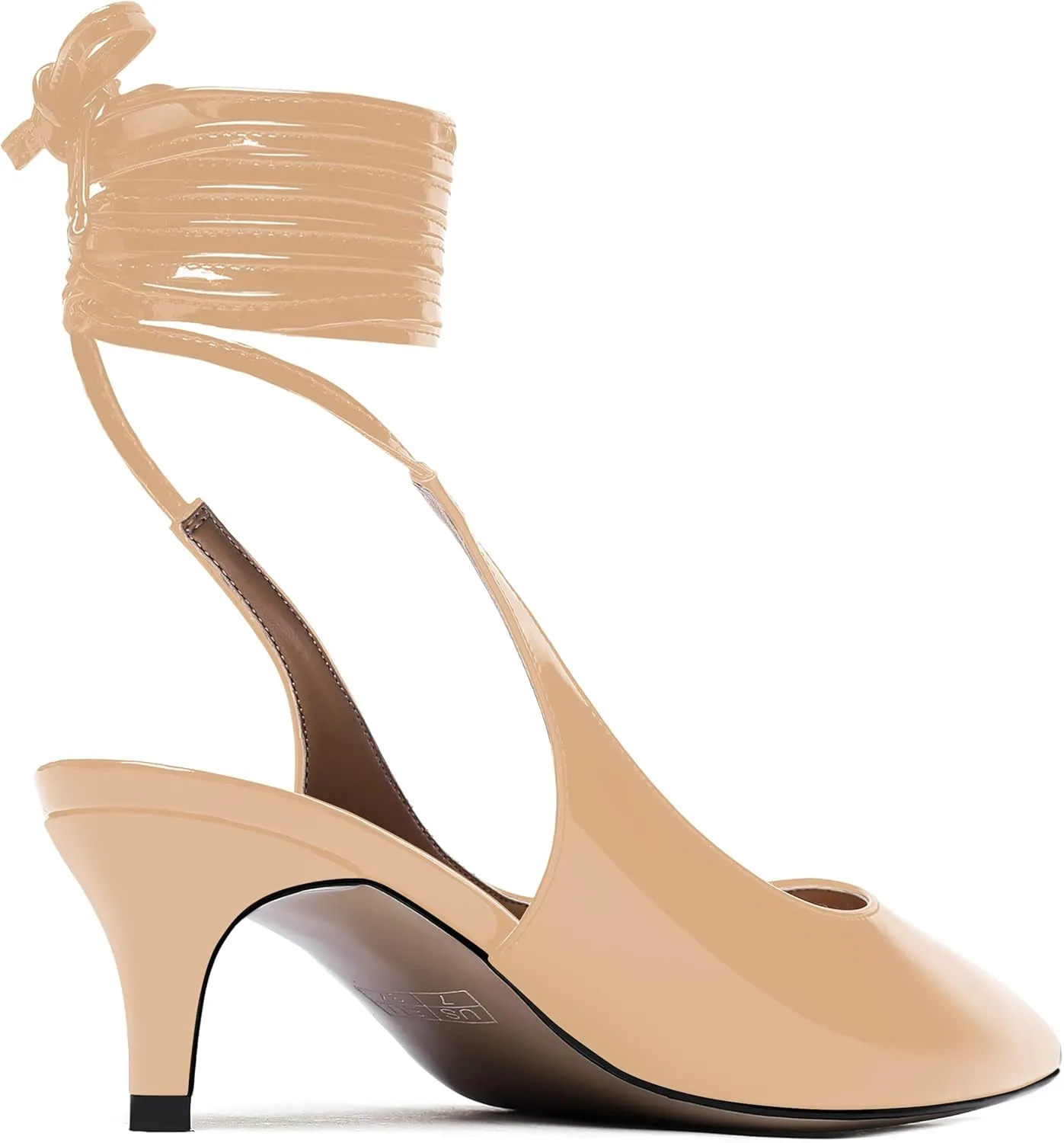 WAYDERNS Women's Pointed Toe Slender Wrap-Around Self Tie Patent Slingback Kitten Low Heel Pumps Shoes 2 Inch