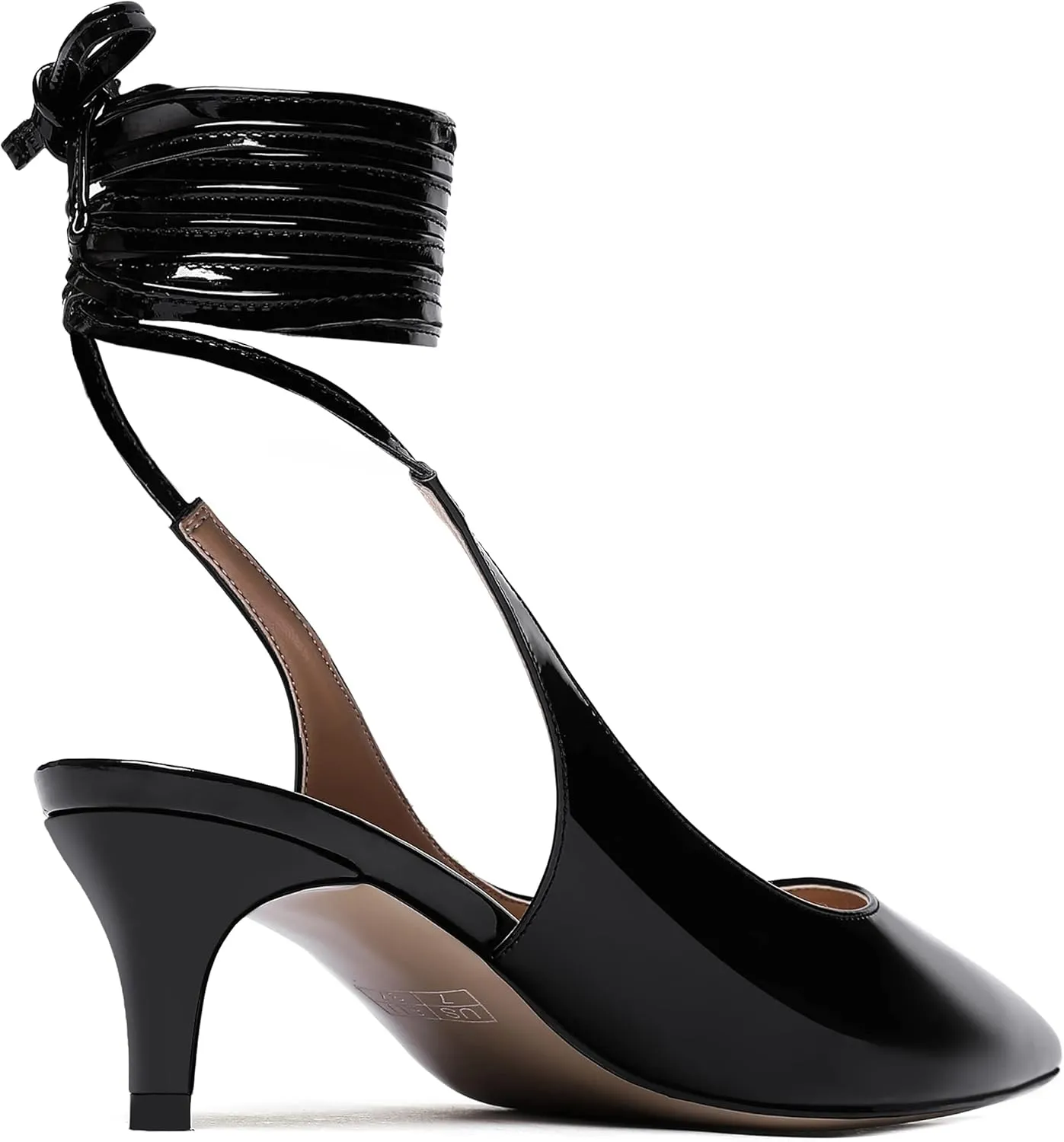 WAYDERNS Women's Pointed Toe Slender Wrap-Around Self Tie Patent Slingback Kitten Low Heel Pumps Shoes 2 Inch