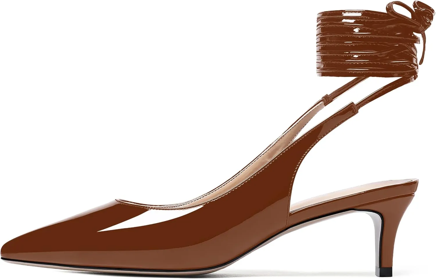 WAYDERNS Women's Pointed Toe Slender Wrap-Around Self Tie Patent Slingback Kitten Low Heel Pumps Shoes 2 Inch