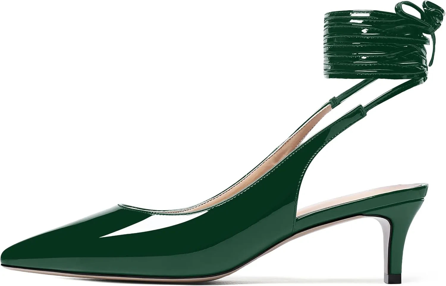 WAYDERNS Women's Pointed Toe Slender Wrap-Around Self Tie Patent Slingback Kitten Low Heel Pumps Shoes 2 Inch