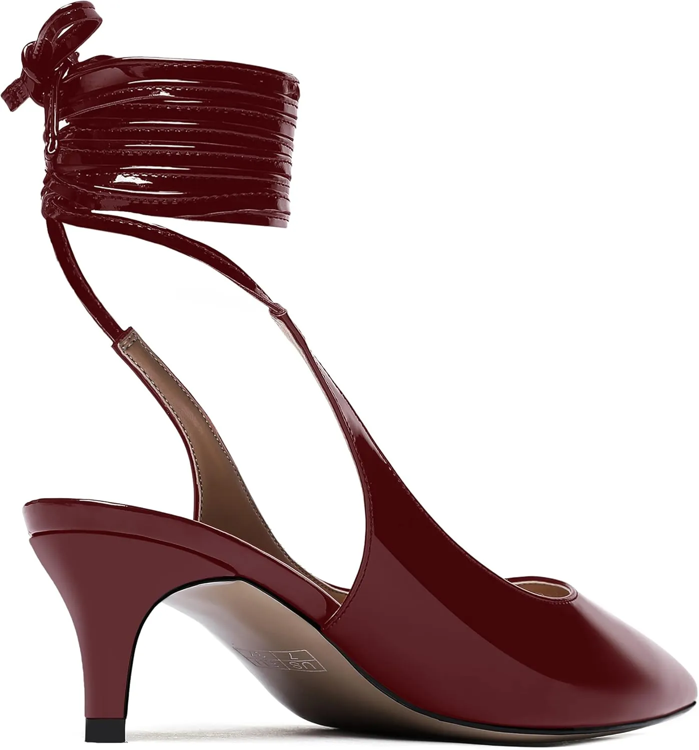 WAYDERNS Women's Pointed Toe Slender Wrap-Around Self Tie Patent Slingback Kitten Low Heel Pumps Shoes 2 Inch